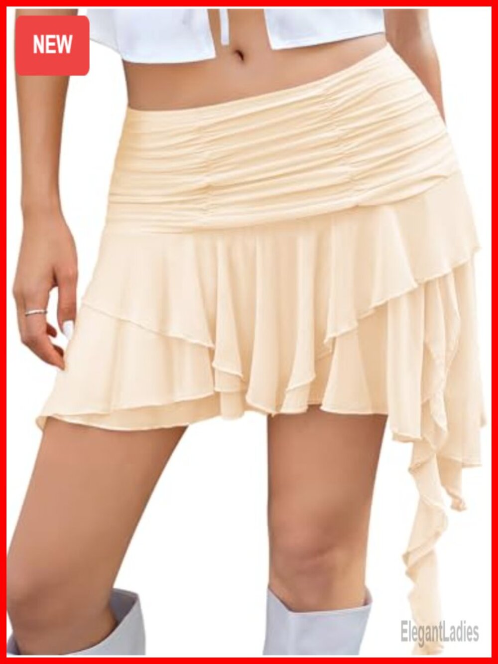 Women's Flowy Ruffled Mini Skirt Y2K Asymmetrical Low Rise A-Line
